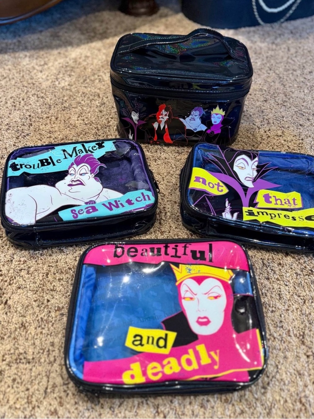 wet n wild Black and Pink Disney Villains Cosmetic Bag Set